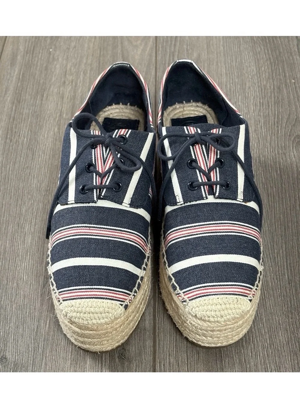 Tory Burch Florence 40mm Platform Espadrilles Oxfords Sz 9 Striped Multi Canvas